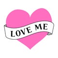 Pink Heart with Love Me Banner Tattoo Style Royalty Free Stock Photo
